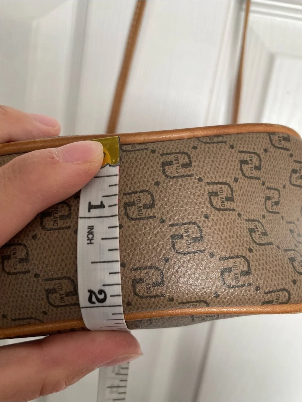 Vintage Yoland Brown/Tan Monogram Crossbody Shoulder Bag 8x2x6 inches